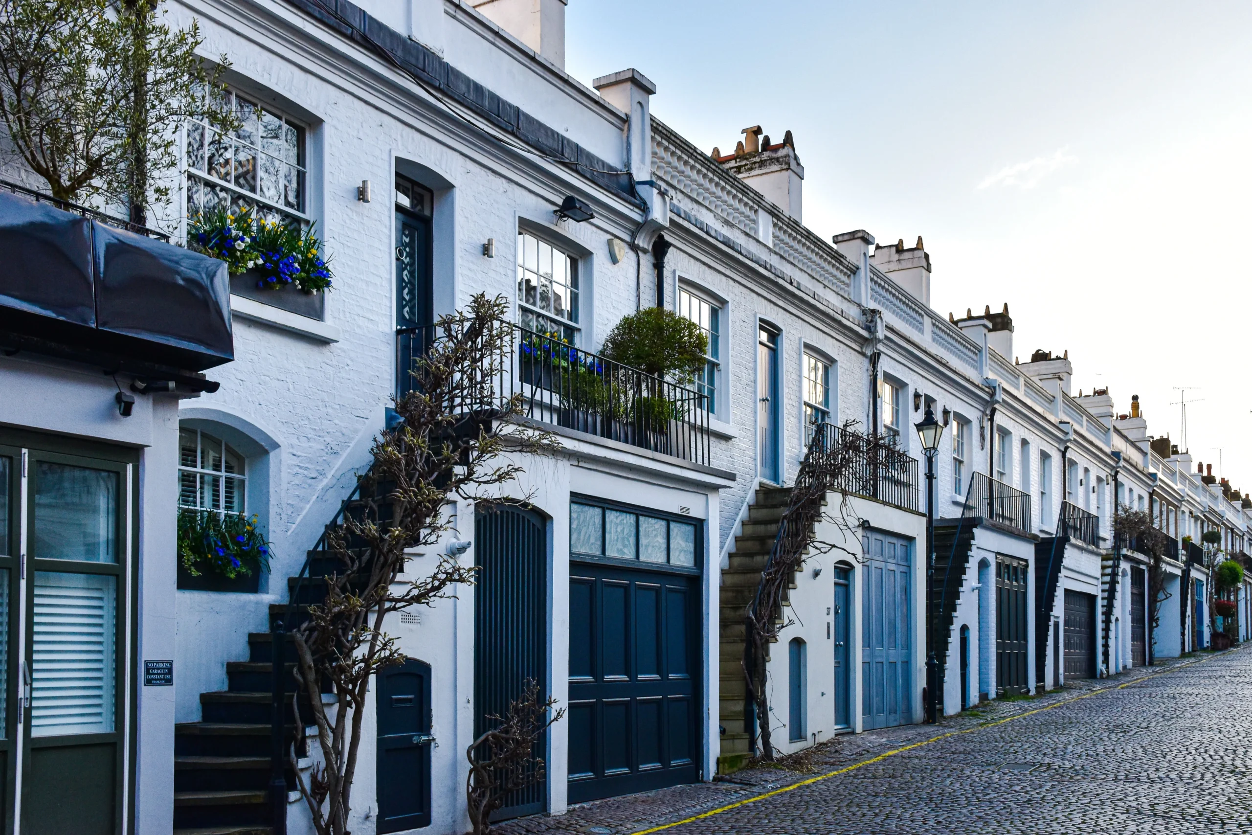 Row of UK residential terraced houses